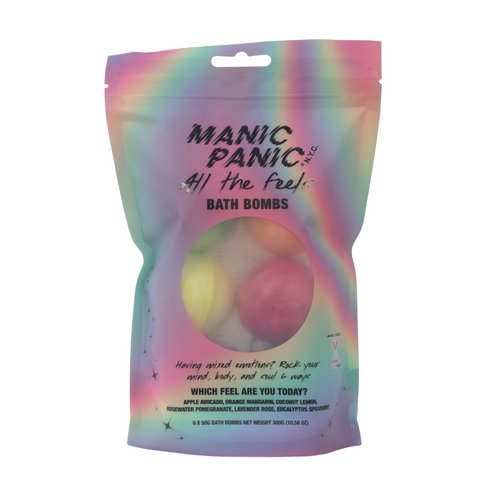 Vibrant bath bombs by MANIC PANIC, create a rainbow in bath water.