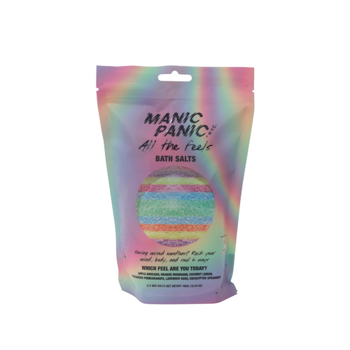 Vibrant rainbow crystals of MANIC PANIC bath salt