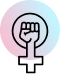 A women-owned fist icon on a pastel background