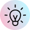 Light bulb icon on pink and blue background.