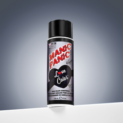 A bottle of Manic Panic® LOVE COLOR™ hair conditioner in "Love Color" shade with a red and black design, marked as vegan and PETA-approved, containing 236 mL of product.