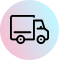 Icon of a delivery truck on a pink and blue backdrop representing the 2018 Beauty bus