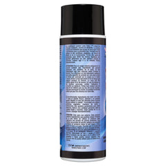 Black cylindrical bottle displaying detailed ingredient information and usage instructions in multiple languages, set against a white background, featuring Manic Panic® LOVE COLOR™ BLUE VALENTINE® CONDITIONER.