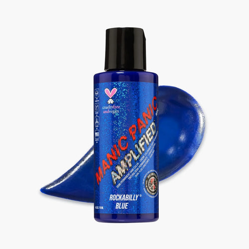 Manic Panic Amplified Rockabilly Blue hair dye bottle on a white background