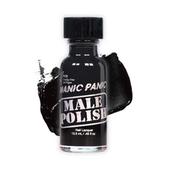 Bottle of Manic Panic Male Polish nail lacquer on a white background
