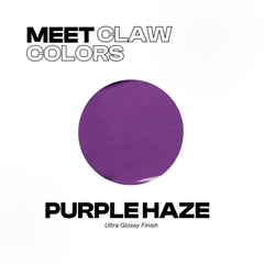 Purple nail polish color swatch with 'Meet Claw Colors' text on a white background