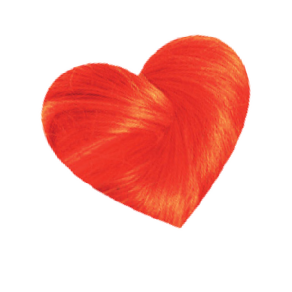 Heart-shaped hair swatch of Love Color  Orange Crush color depositing conditioner  vibrant neon orange results 