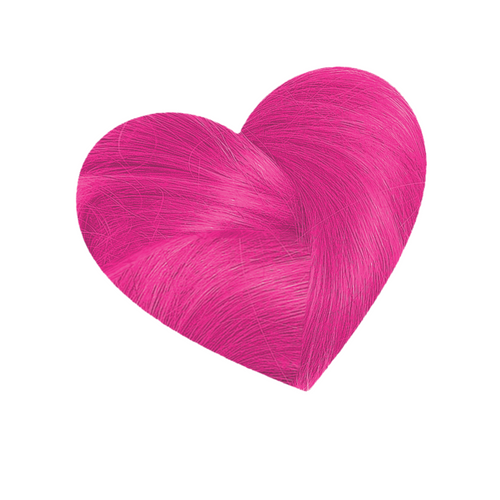 Heart shaped hair swatch of Love Color Pink Passion Color Depositing Conditioner cool bright neon pink results 