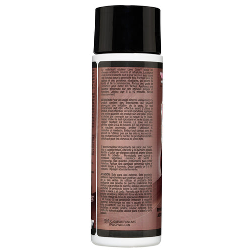 A bottle of Manic Panic® LOVE COLOR™ hair conditioner in "Love Color" shade with a red and black design, marked as vegan and PETA-approved, containing 236 mL of product.