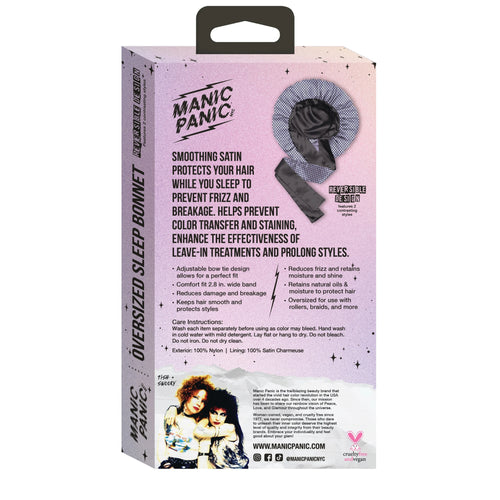 Manic Panic oversized sleep bonnet packaging with product details on a white background