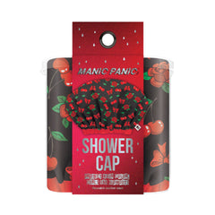Manic Panic waterproof shower cap packaging featuring red cherry and bow print  