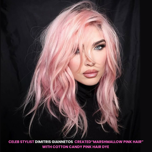Model with soft, pastel Cotton Candy Pink hair, showcasing a playful and vibrant pink hairstyle. Perfect for those looking to achieve a sweet, eye-catching pink hair color on megan fox . Manic Panic Cotton Candy Pink provides a bold yet soft pastel hue for a unique and fun hair transformation