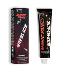 A tube and box of Manic Panic Inter-Gel-Actic Divine Wine hair color shown on a plain white background.