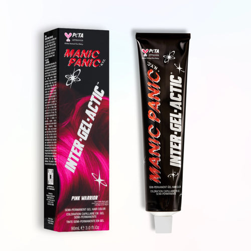 Manic Panic Pink Warrior Inter-GEL-actic 3 oz gel hair dye tube and carton.