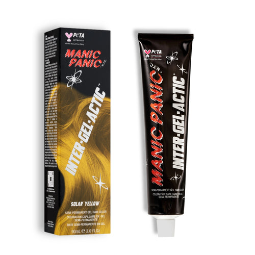 Manic Panic Solar Yellow Inter-GEL-actic 3 oz gel hair dye tube and carton.