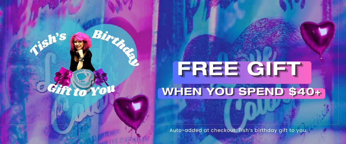 Promotional banner for a free gift offer with a character and text on a colorful background.