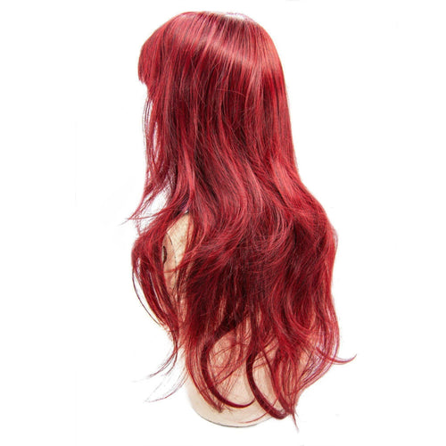 Tramp® Wig by Manic Panic® – long vibrant red wig with loose waves and full fringe (bangs), back view