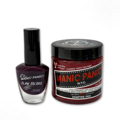 Manic Panic nail polish and hair color on a white background
