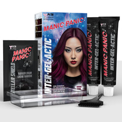 Manic Panic Inter-Gel-actic™ Divine Wine semi-permanent gel hair color kit with dual tubes, barrier cream, tray, and brush applicator