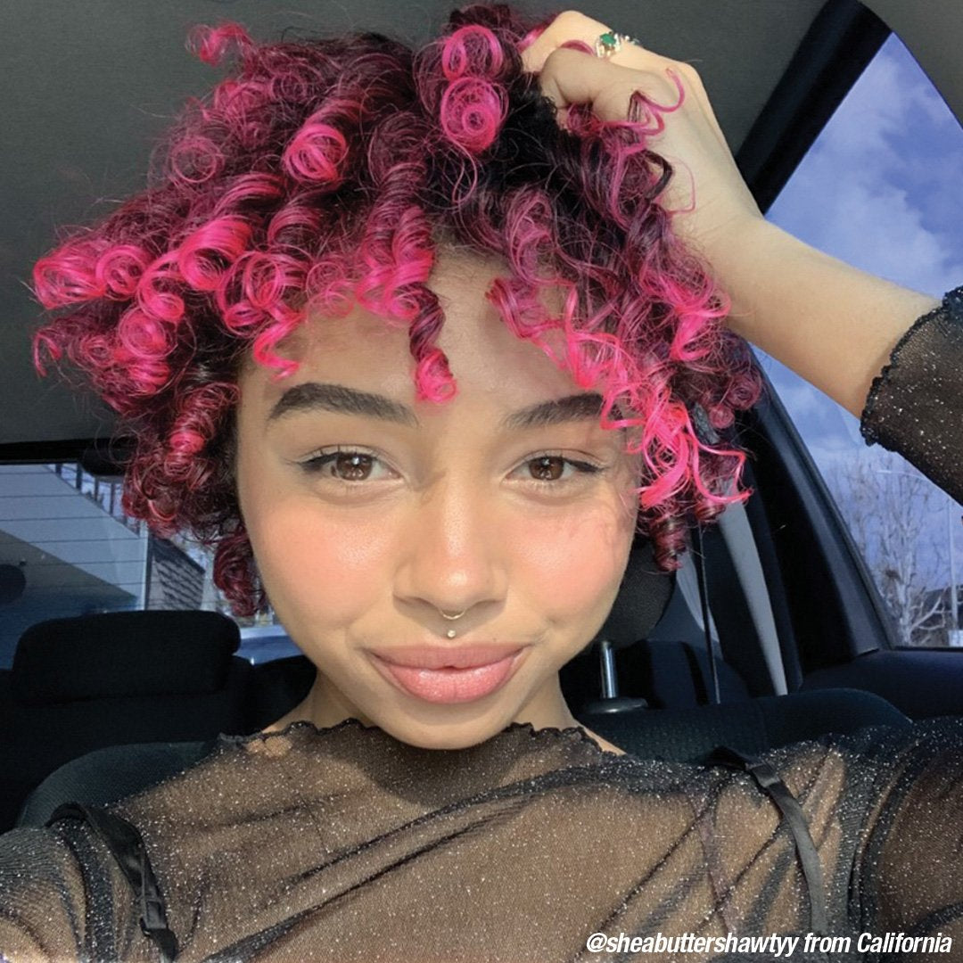 pink and black curly hair