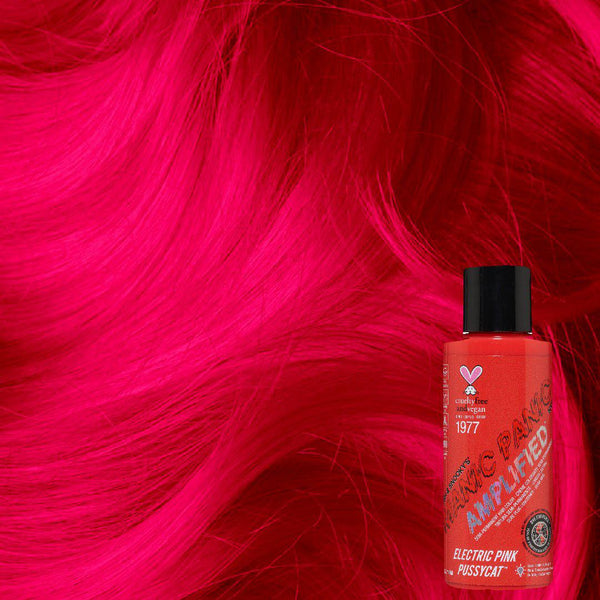 Electric Pink Pussycat™ - Amplified™, bright pink, orange pink, warm pink, candy pink, UV pink, neon pink, highlighter pink, semi permanent hair color, hair dye