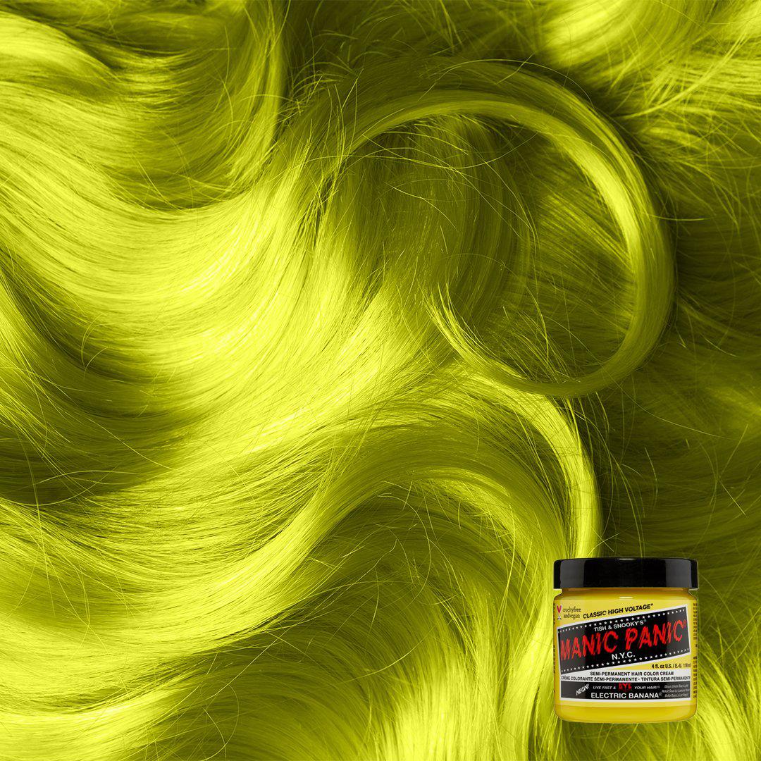 Electric Banana® - Classic High Voltage® - Tish & Snooky's Manic Panic, yellow, bright yellow, neon yellow, yellow green, UV yellow, dayglow yellow, banana yellow, glow yellow, semi permanent hair color, hair dye 
