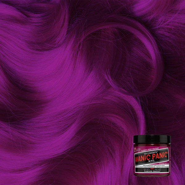 Fuschia Shock® - Classic High Voltage® - Tish & Snooky's Manic Panic, pizzazz, spicypink, purple, dark magenta, rose, grape, red coat, magenta, fuchsia, fuschia, royal, hair color, hair swatch, hair dye, hair level, works on dark hair, manic panic semi permanent hair
