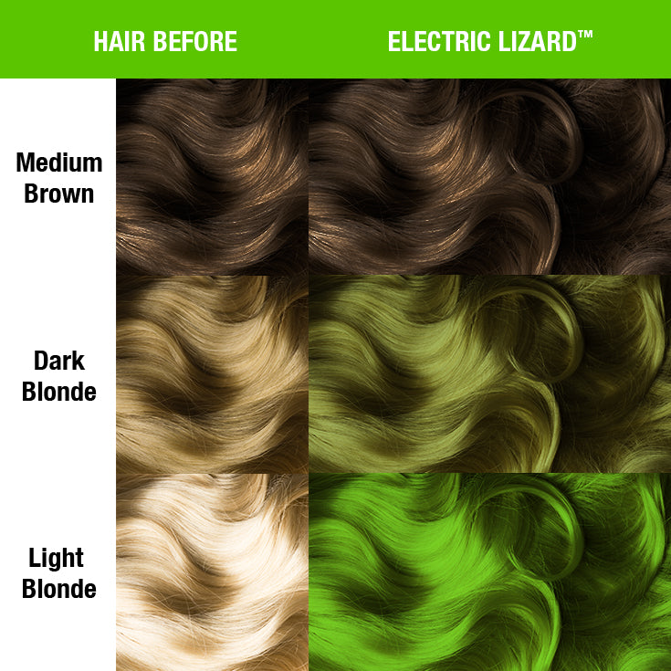 Electric Lizard™ - Amplified™ - Tish & Snooky's Manic Panic, bright green, neon green, lime green, slime green, yellow green, glowing green, UV green, dayglow green, semi permanent hair color, hair dye, beetlejuice