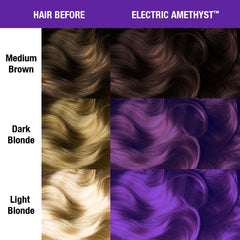 Electric Amethyst™ - Classic High Voltage® - Tish & Snooky's Manic Panic, glowing purple, glowing violet, medium violet, medium violet, glowing purple, bright purple, bright violet, amethyst violet, amethyst purple, iris purple, blue based violet, blue toned violet, blue based purple, blue toned violet, semi permanent hair color, hair dye, hair level chart, shade sheet