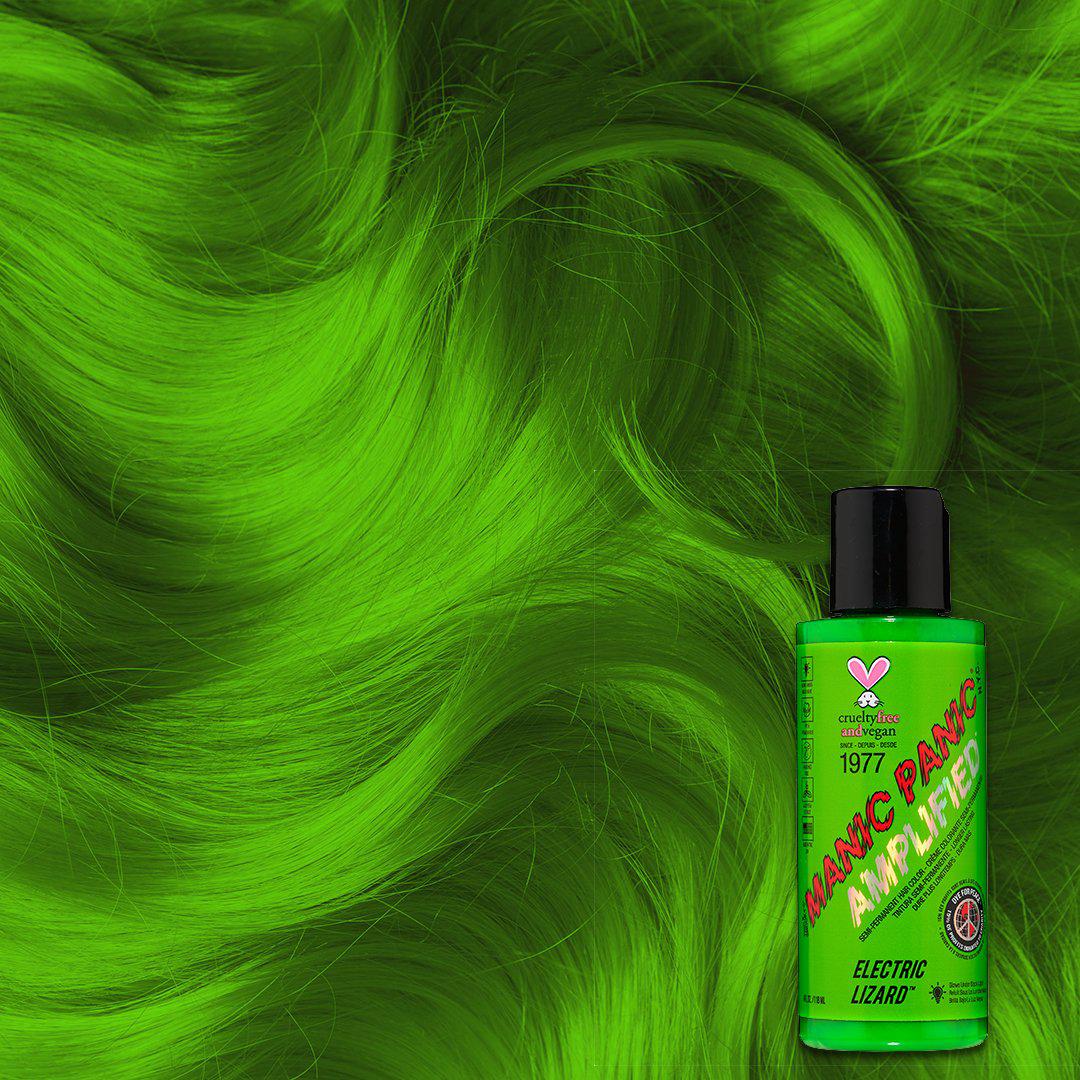 Electric Lizard™ - Amplified™ - Tish & Snooky's Manic Panic, bright green, neon green, lime green, slime green, yellow green, glowing green, UV green, dayglow green, semi permanent hair color, hair dye, beetlejuice