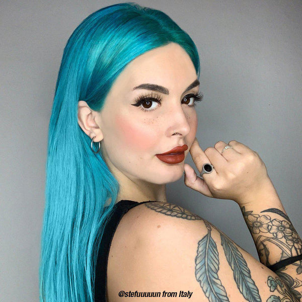 Atomic Turquoise® - Amplified™ - Tish &amp; Snooky&#39;s Manic Panic, bright blue, neon blue, radiant aqua blue, aqua blue, radiant blue, turquoise, teal, mermaid blue, semi permanent hair color, hair dye, @stefuuuuun