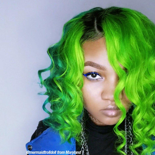 Electric Lizard™ - Amplified™ - Tish & Snooky's Manic Panic, bright green, neon green, lime green, slime green, yellow green, glowing green, UV green, dayglow green, semi permanent hair color, hair dye, @mermaidtrolldoll, beetlejuice