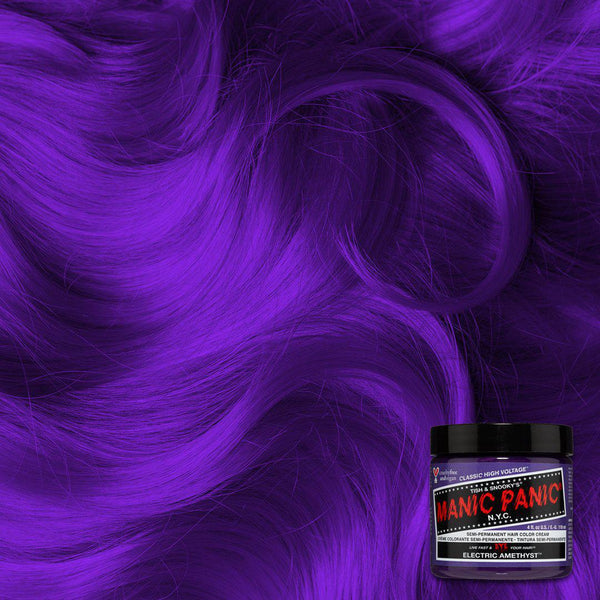 Electric Amethyst™ - Classic High Voltage® - Tish & Snooky's Manic Panic, glowing purple, glowing violet, medium violet, medium violet, glowing purple, bright purple, bright violet, amethyst violet, amethyst purple, iris purple, blue based violet, blue toned violet, blue based purple, blue toned violet, semi permanent hair color, hair dye