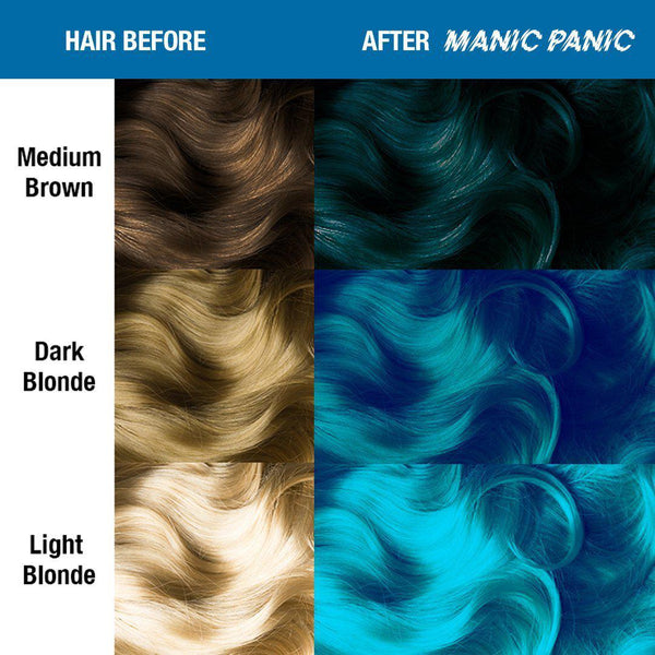 Atomic Turquoise® - Amplified™ - Tish & Snooky's Manic Panic, bright blue, neon blue, radiant aqua blue, aqua blue, radiant blue, turquoise, teal, mermaid blue, semi permanent hair color, hair dye, shade sheet, hair level chart
