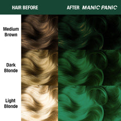 Green Envy™ - Amplified™ - Tish & Snooky's Manic Panic,  deep green, dark green, deep emerald, emerald green, blue based green, blue toned green, cool green, semi permanent hair color, hair dye, hair level chart, shade sheet
