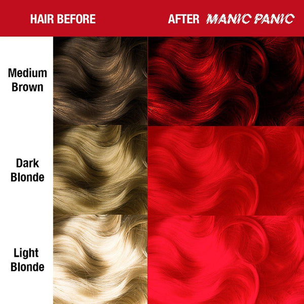 Pillarbox™ Red - Amplified™ - Tish & Snooky's Manic Panic, fire engine red, red, bright red, primary red, true red, pink red, ariel red, little mermaid red, semi permanent hair color, hair dye, hair level chart, shade sheet